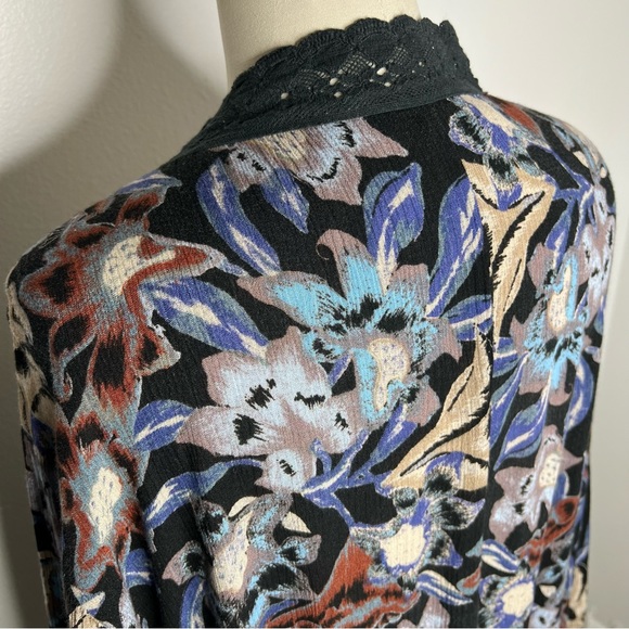 Free People Medium Open Front Cardigan Kimono Floral Blue - Picture 11 of 16